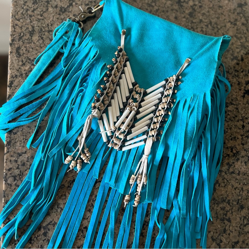 Spell & The Gypsy Collective | Wild Belle Suede Fringe Bag In Lapis
